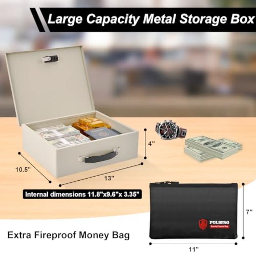 Fireproof Document Box with Ke - Lockbox Key Secure reseña y precio
