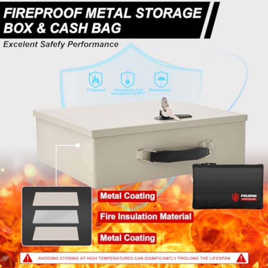 Fireproof Document Box with Ke - Lockbox Key Secure reseña y precio