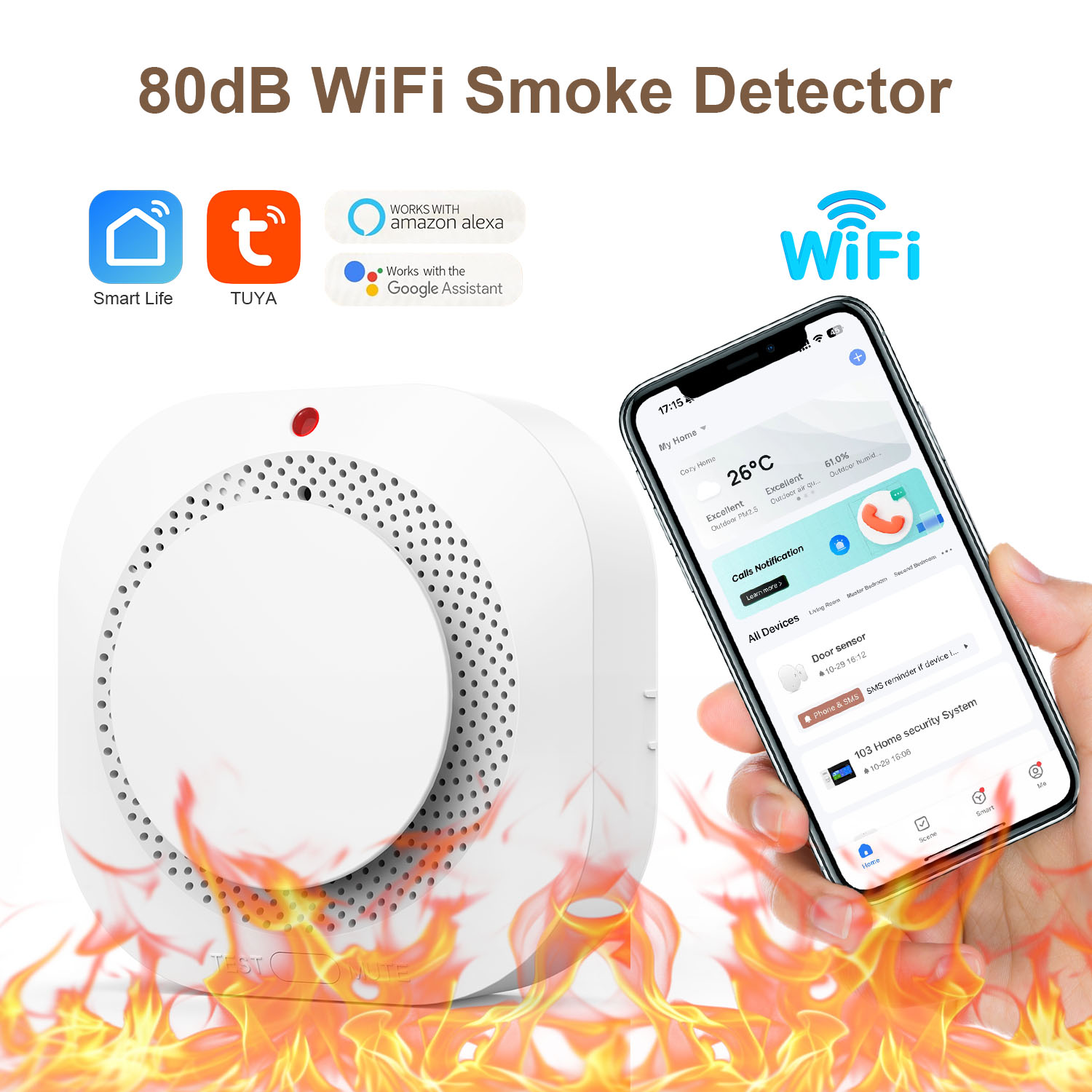 WiFi Fire Protection Smoke Sen - Smoke Detector Interconnected reseña y precio