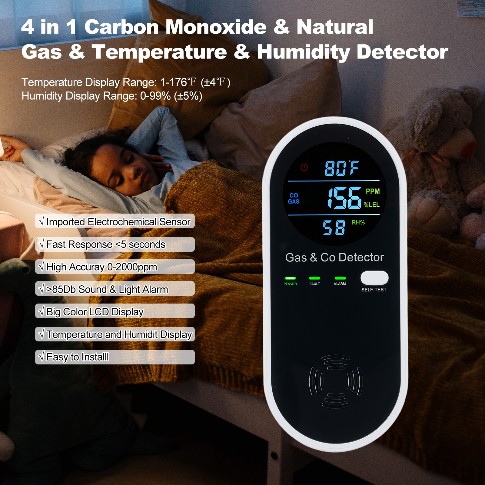 4 in 1 CO Monitor Alarm with L - Co Detector Plug reseña y precio