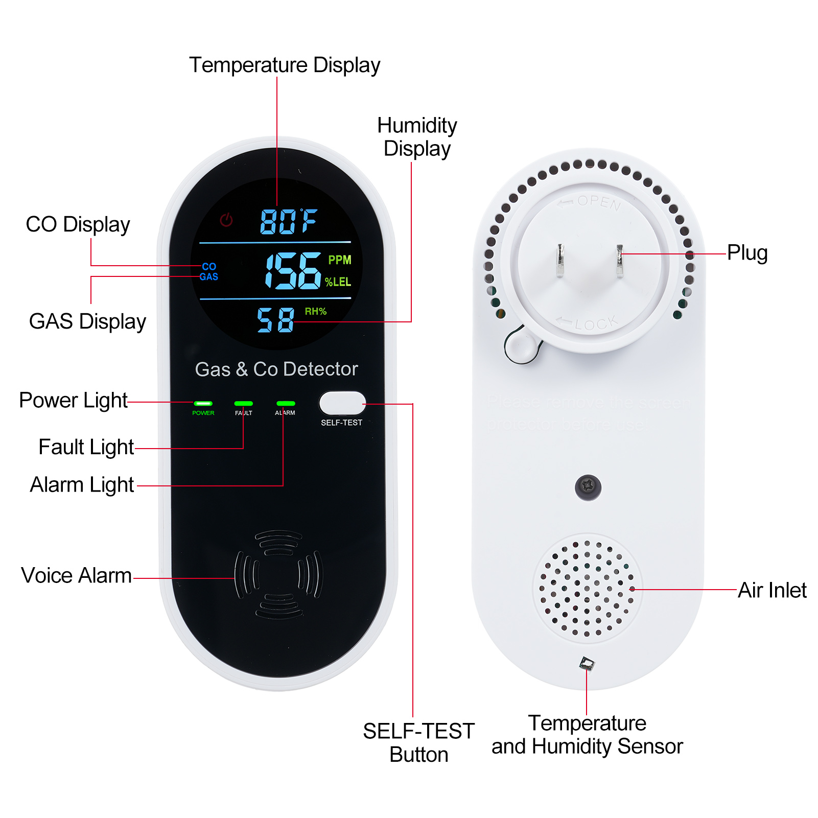 4 in 1 CO Monitor Alarm with L - Co Detector Plug reseña y precio