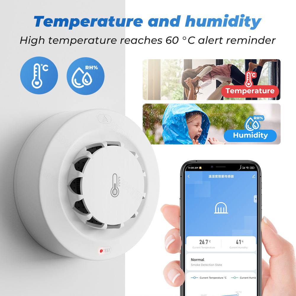 Tuya WiFi Smoke Alarm Temperat - Smoke Detector Interconnected reseña y precio